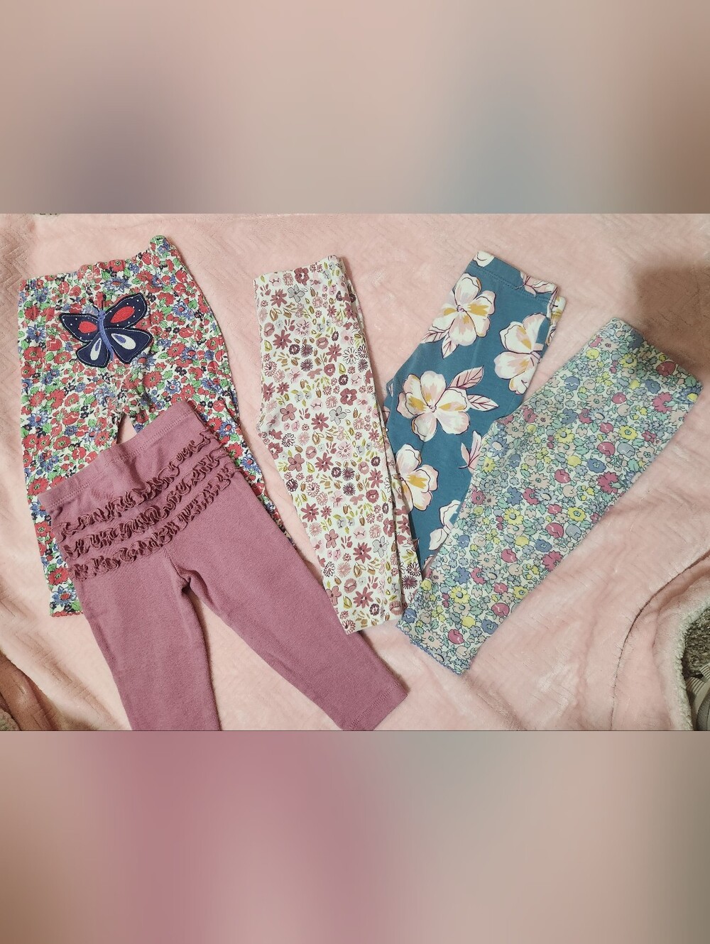 Carter's Girls Mixed Floral & Ruffle Leggings Set - Pink, Teal, White, Multi